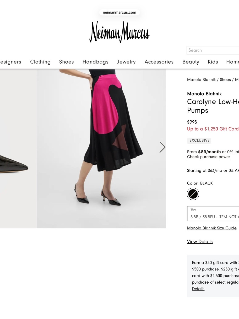 Manolo Blahnik Black and Fuchsia Colorblock Midi Skirt